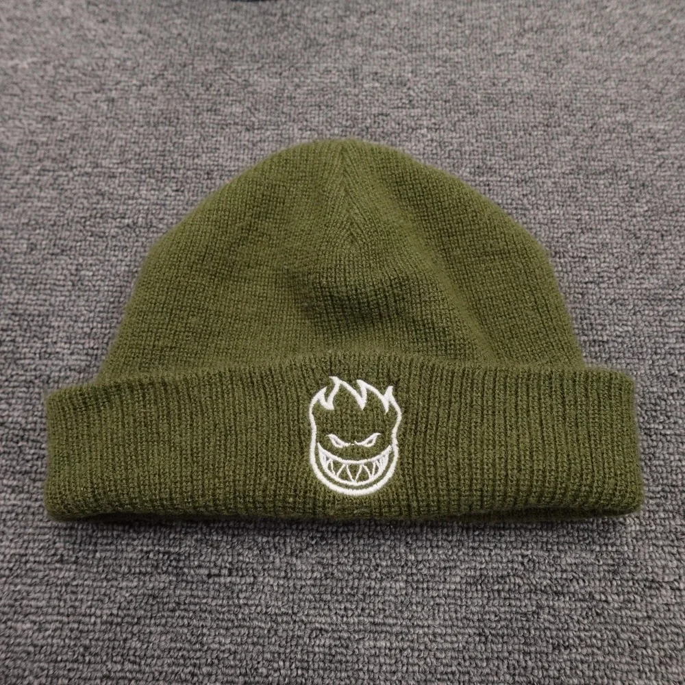 Spitfire Hat Beanie Cuffed Knit Youth One Size Green Logo Warm Winter Boys